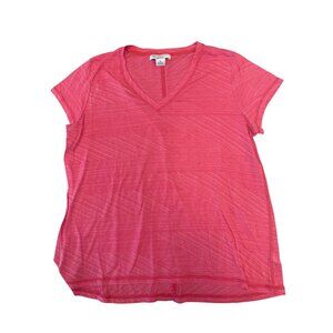 Liz Claiborne Weekend Pink V-Neck Striped Short Sleeve Womens Shirt XL Casual